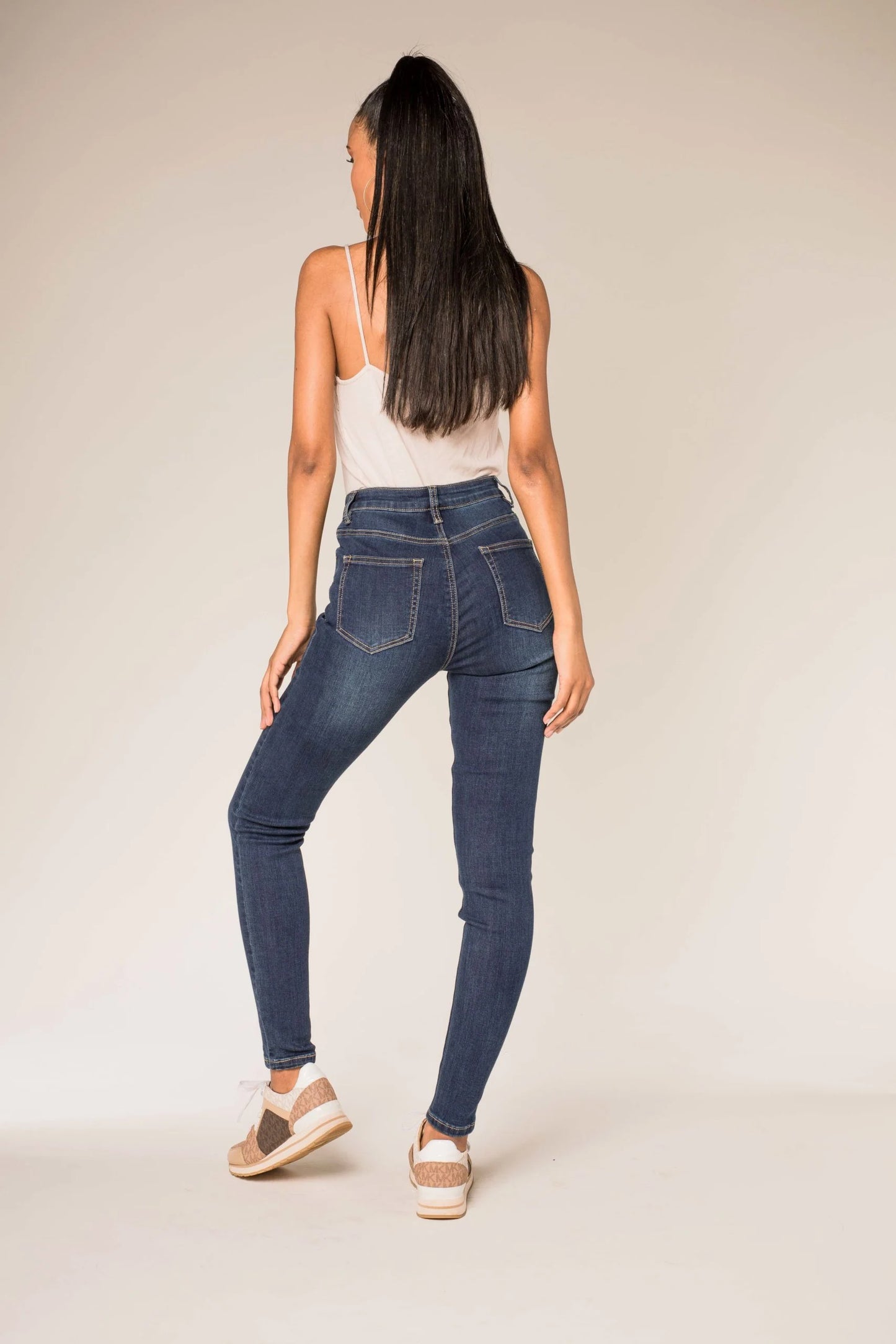 HIGH WAISTED JEANS WITH FIVE BUTTONS-RAW BLUE