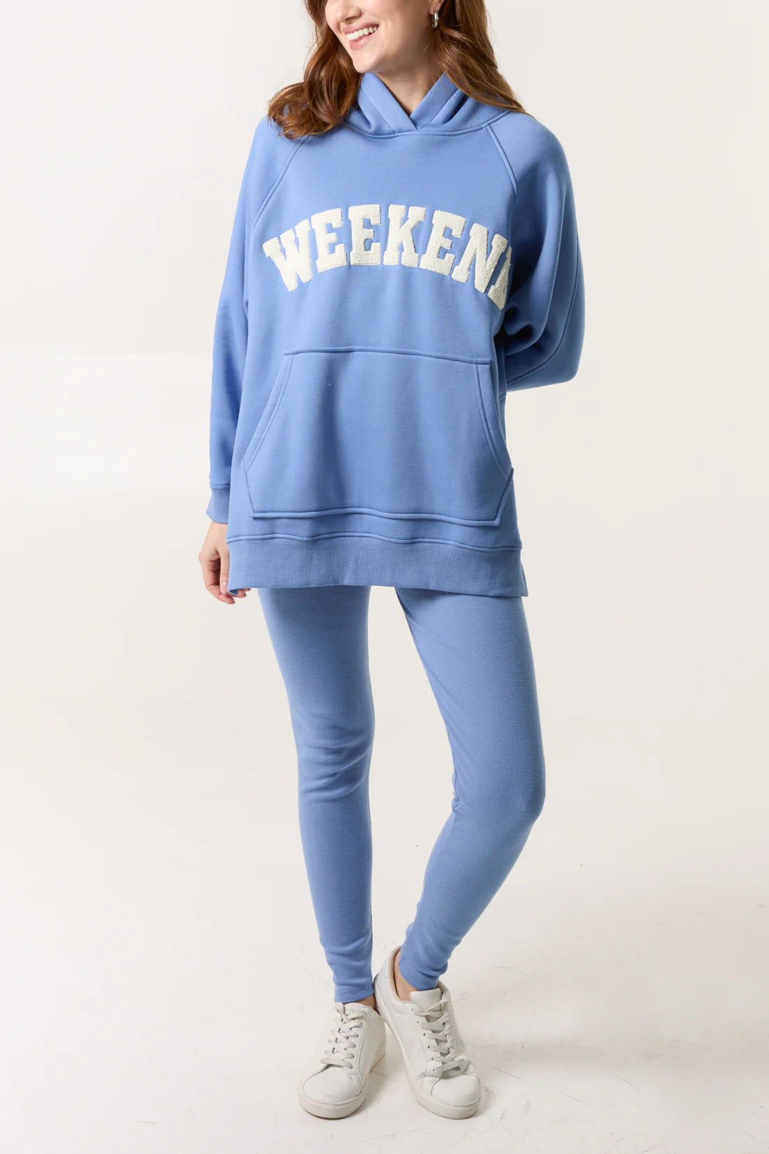 'WEEKEND' APPLIQUÉ HOODIE & LEGGING SET - DENIM