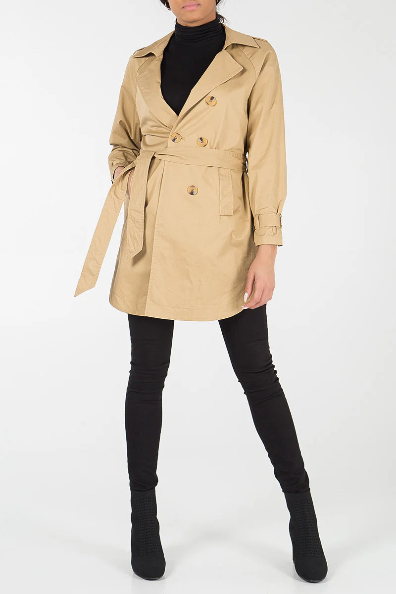 DOUBLE BREASTED BELT TRENCH JACKET-CAMEL
