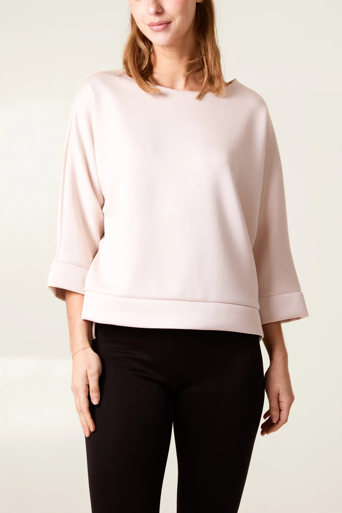 SEAM DETAIL 3/4 SLEEVE SWEAT TOP - STONE