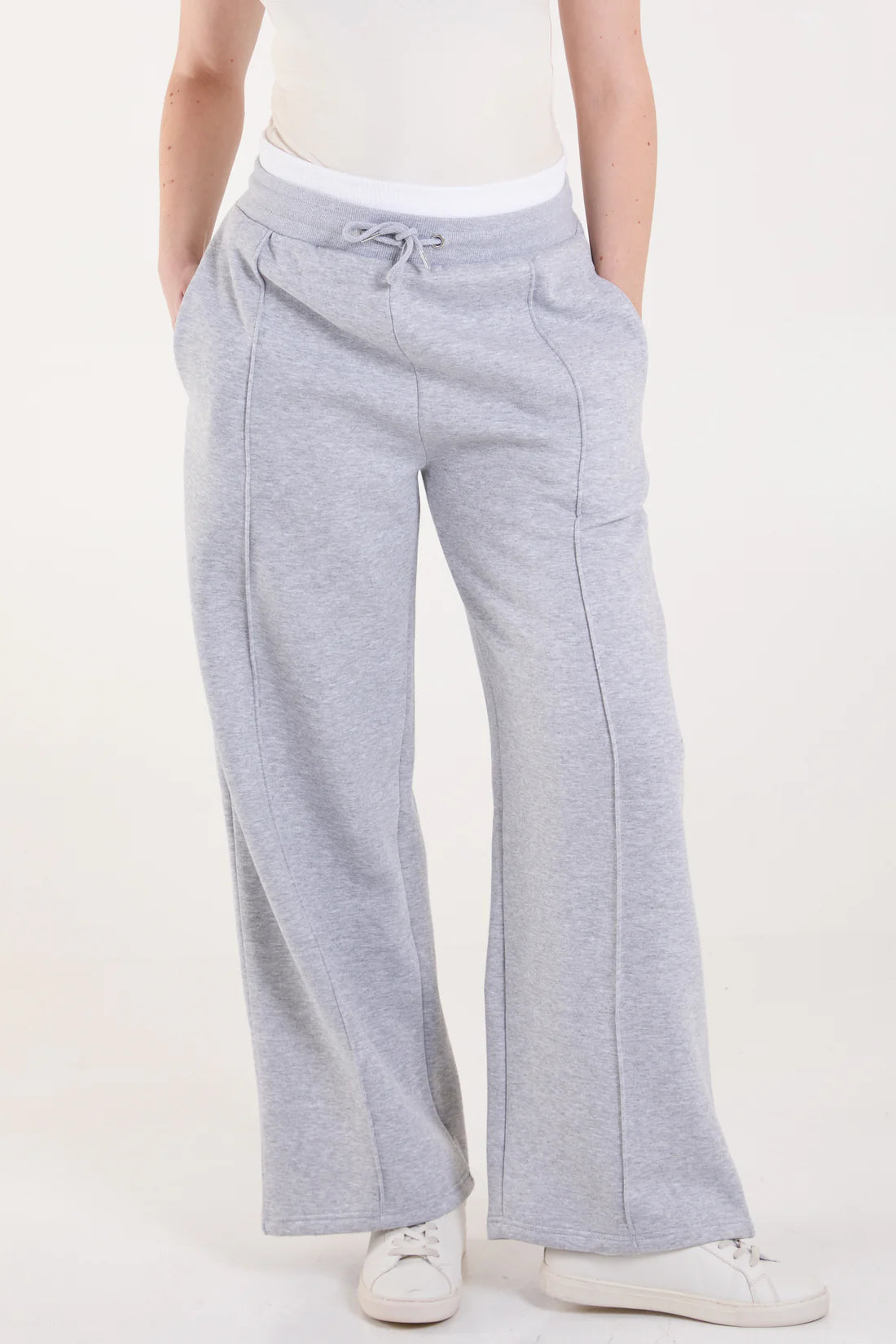 CONTRAST WAIST BAND WIDE JOGGERS -MID GREY