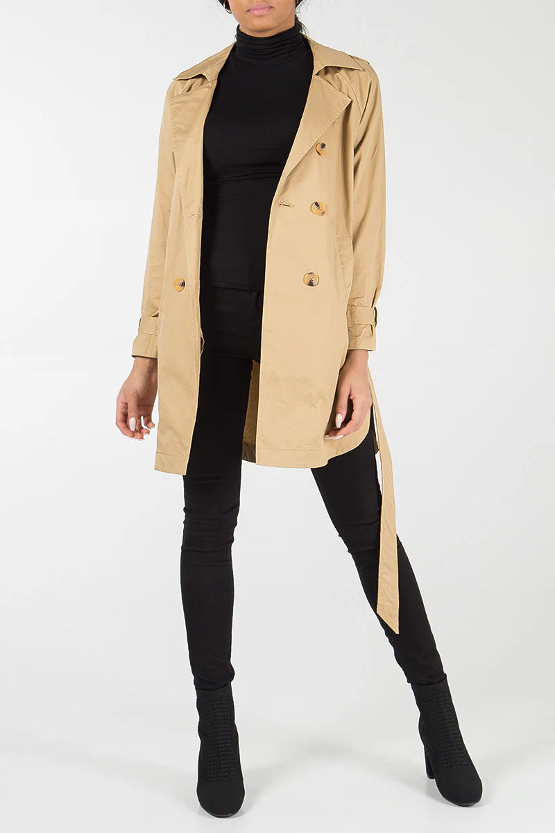 DOUBLE BREASTED BELT TRENCH JACKET-CAMEL