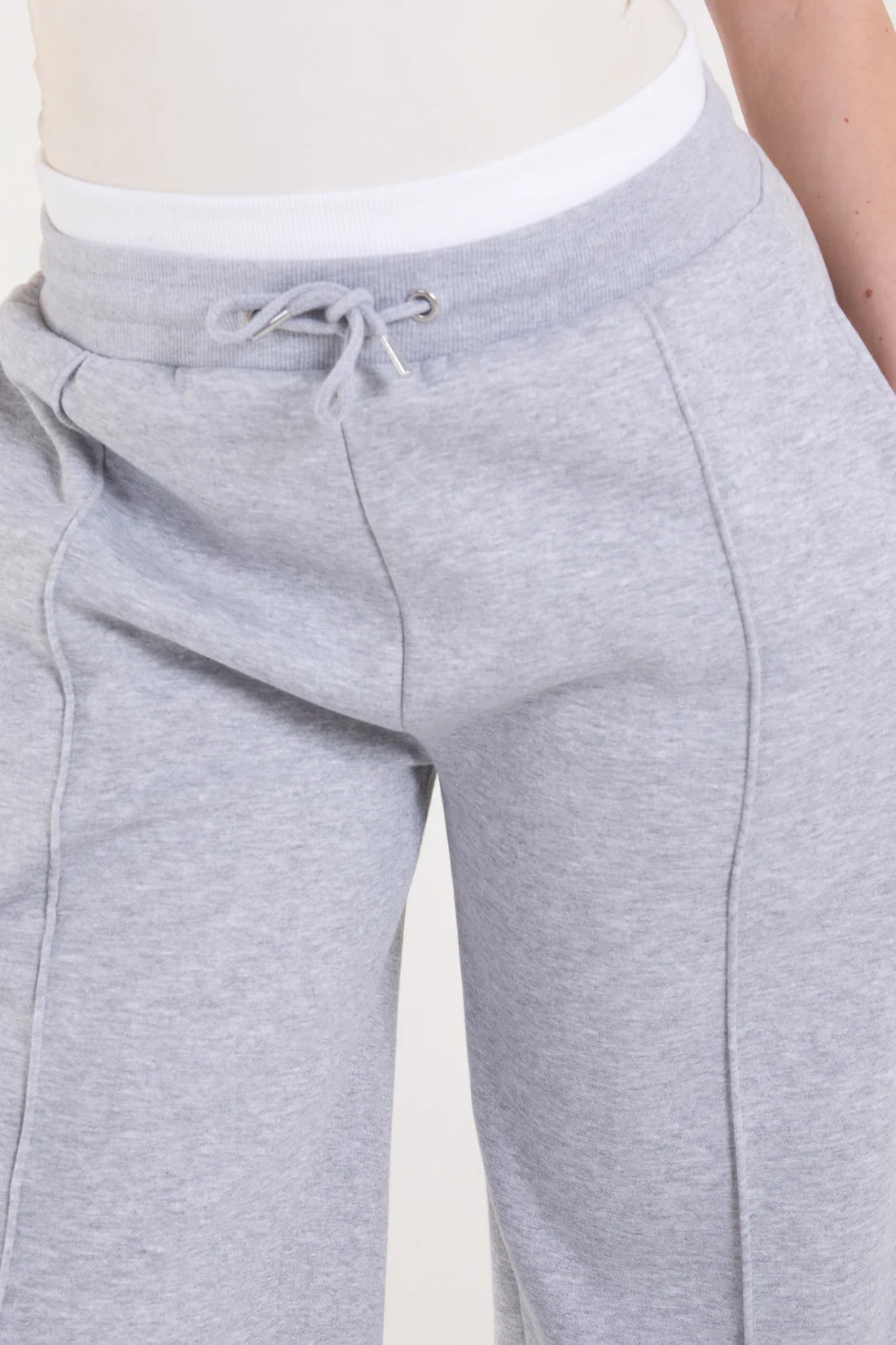 CONTRAST WAIST BAND WIDE JOGGERS -MID GREY