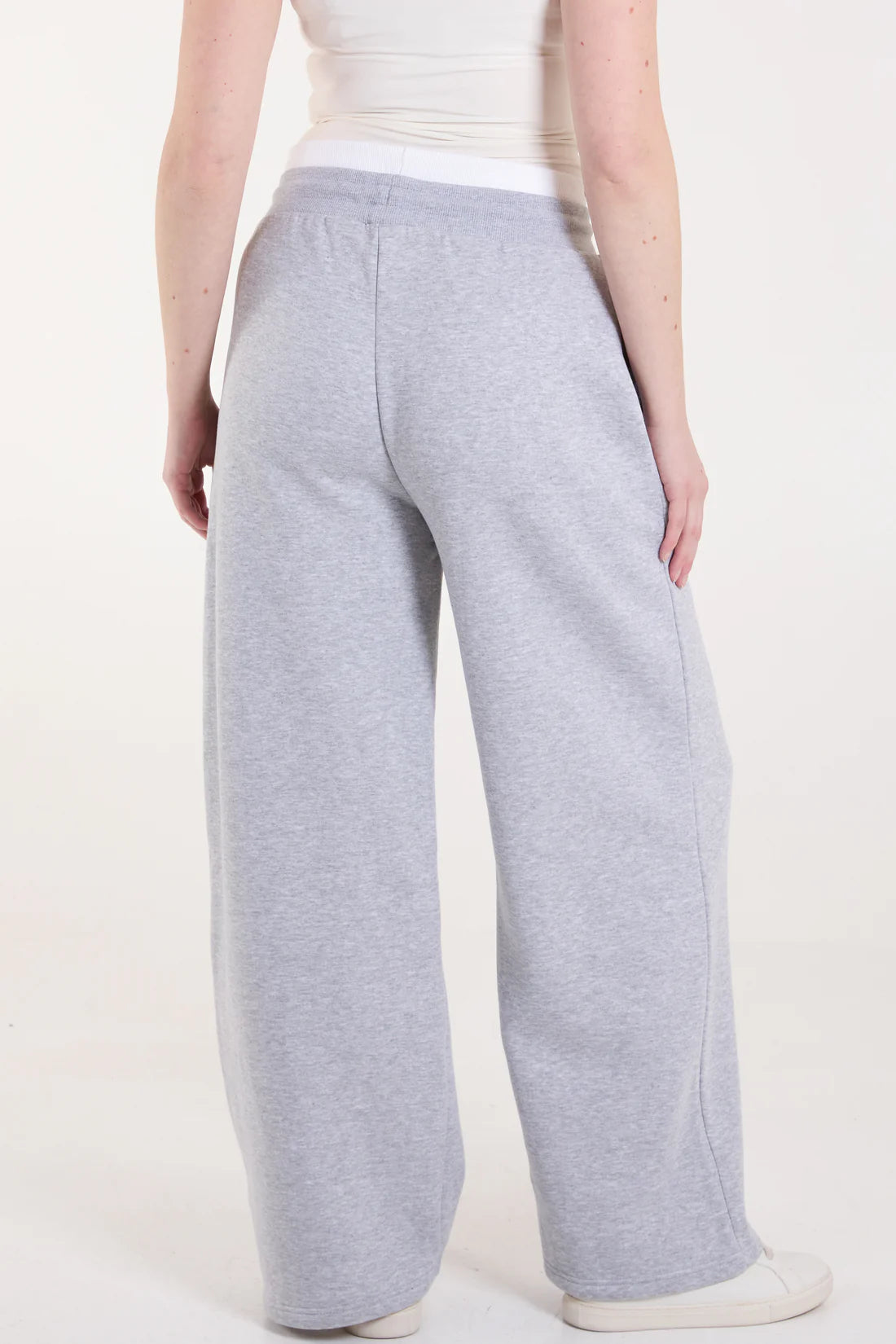 CONTRAST WAIST BAND WIDE JOGGERS -MID GREY
