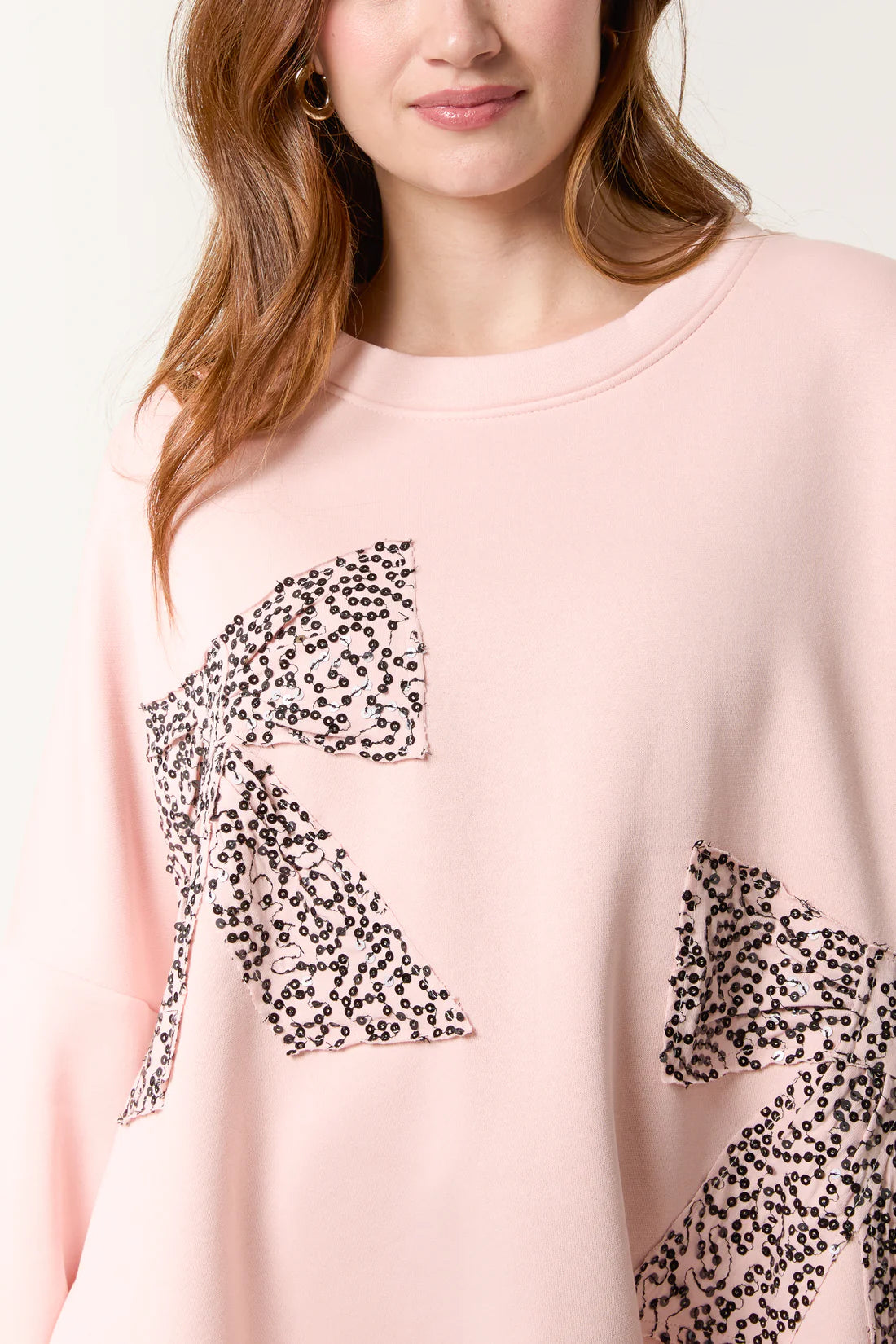 BOW FRONT OVERSIZED SWEATSHIRT-PINK