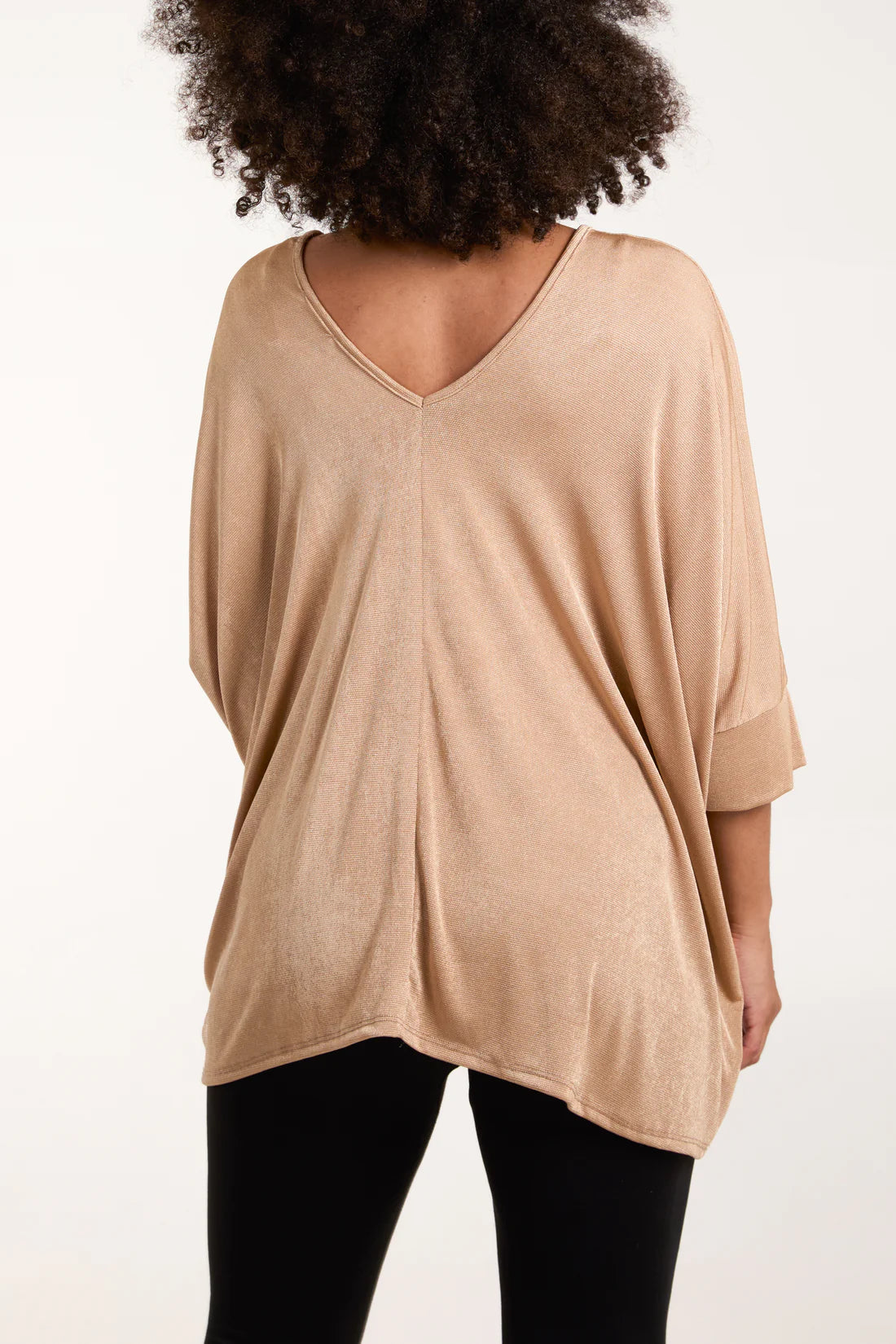 DOUBLE V NECK ACETATE TOP-CAMEL