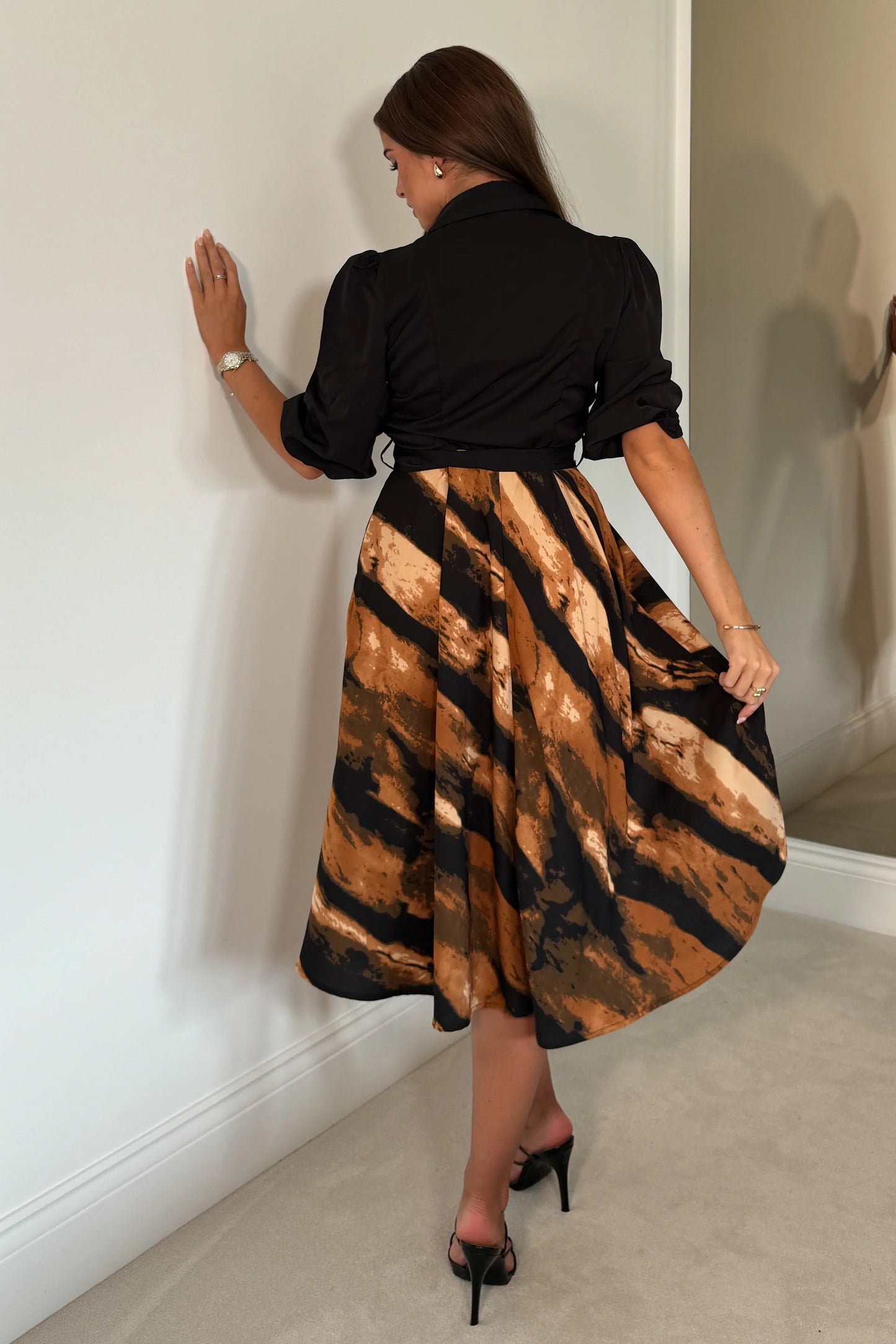 Holland Brown Print Midi Dress