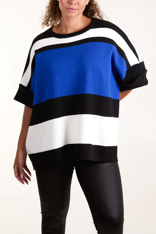 COLOUR BLOCK BOXY JUMPER-ROYAL BLUE