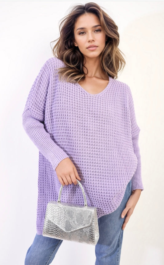CHUNKY KNIT SLOUCHY  JUMPER - LILAC