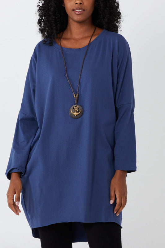OVERSIZED NECKLACE TOP-DENIM