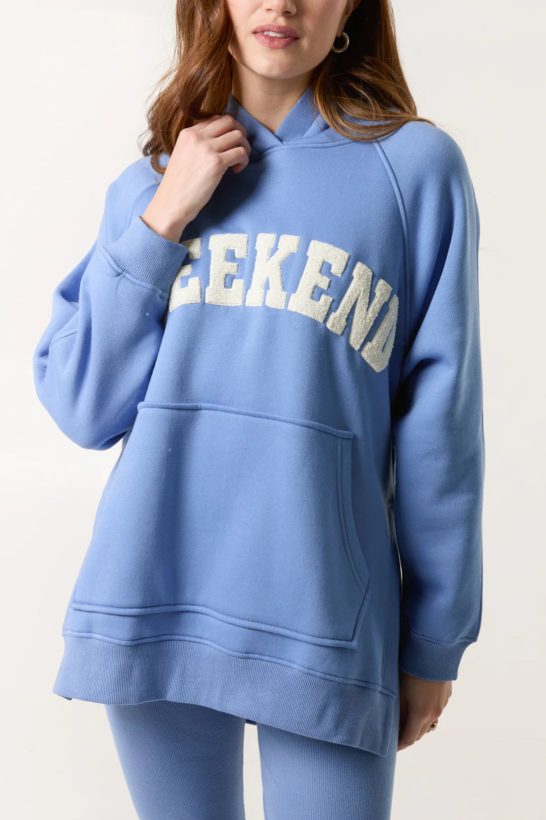 'WEEKEND' APPLIQUÉ HOODIE & LEGGING SET - DENIM