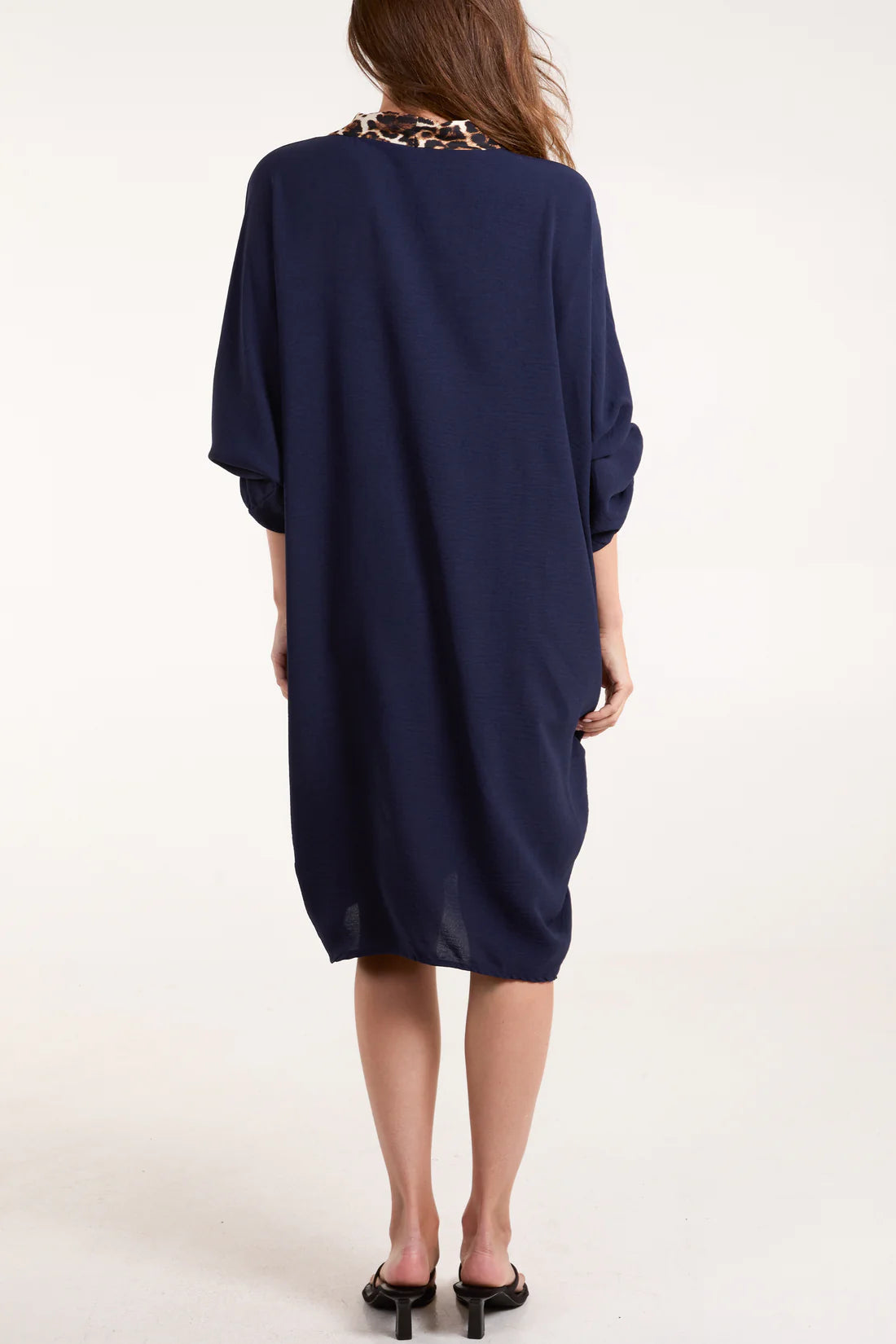 LEOPARD MIDDLE STRIPE DRESS-NAVY