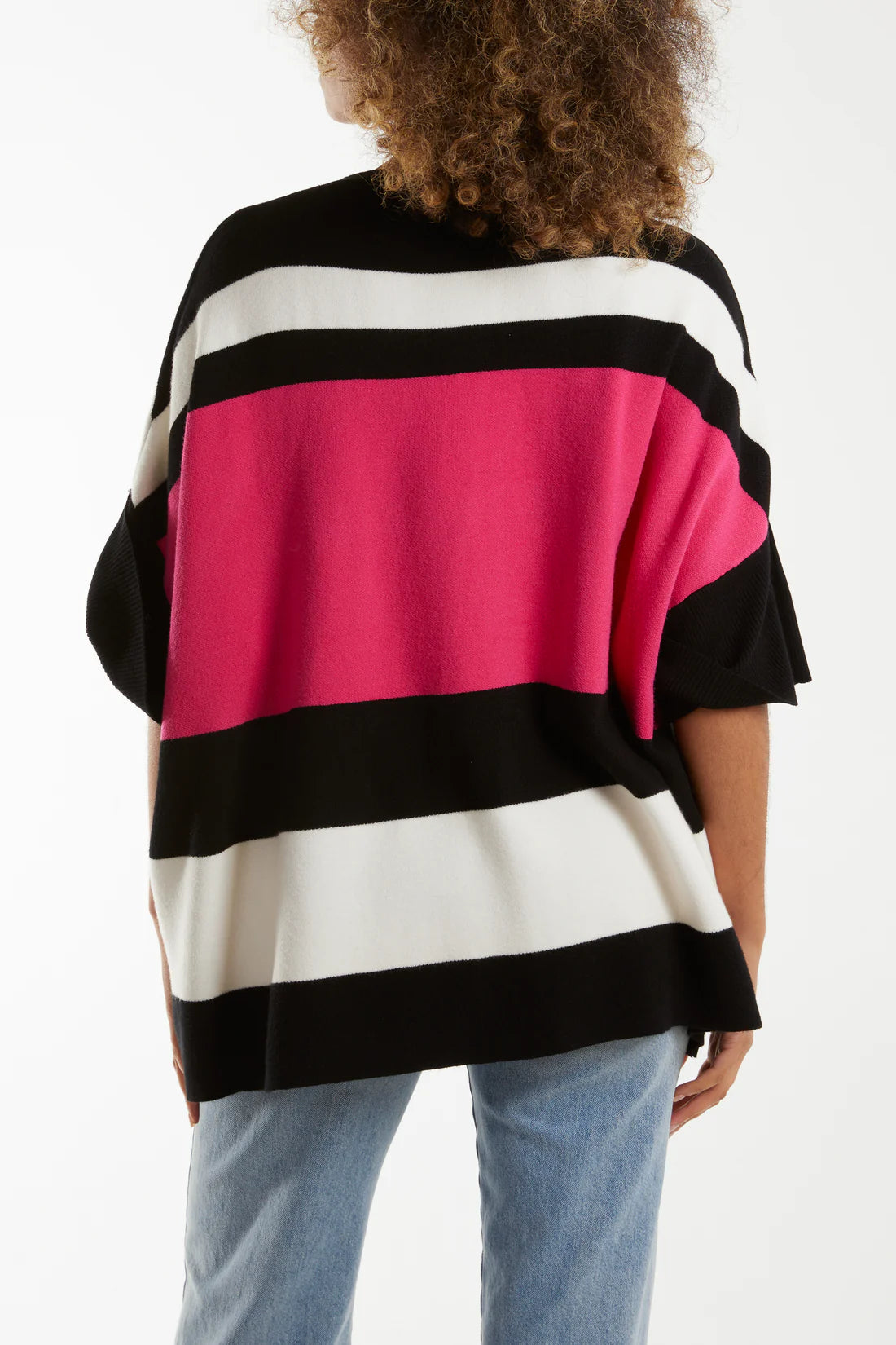 COLOUR BLOCK BOXY JUMPER-HOT PINK