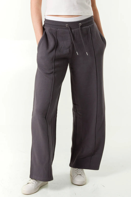 CONTRAST WAIST BAND WIDE JOGGERS - GREY