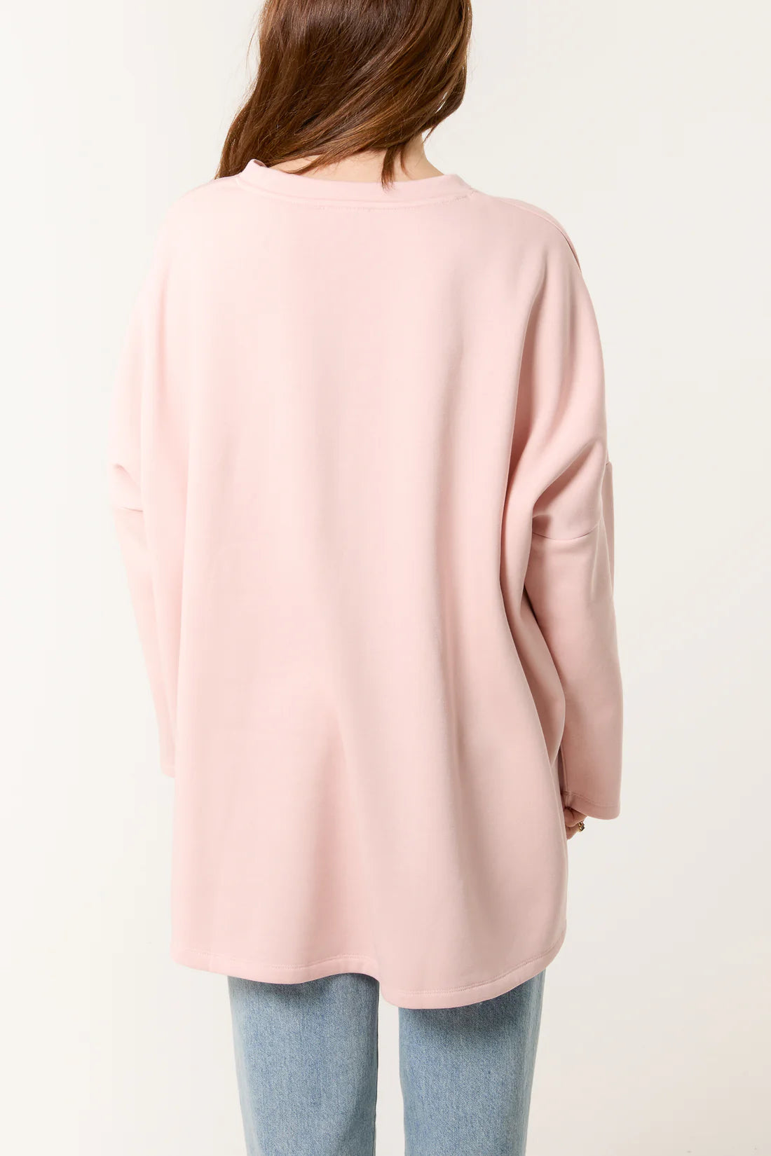 BOW FRONT OVERSIZED SWEATSHIRT-PINK