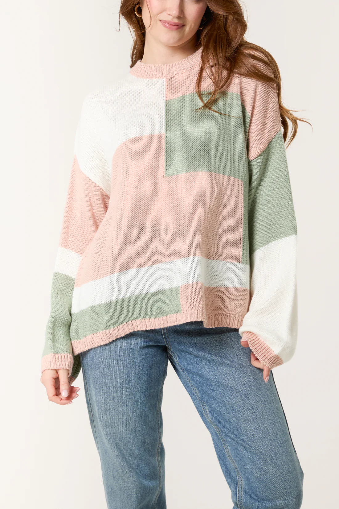 COLOUR BLOCK KNIT JUMPER-BLUSH