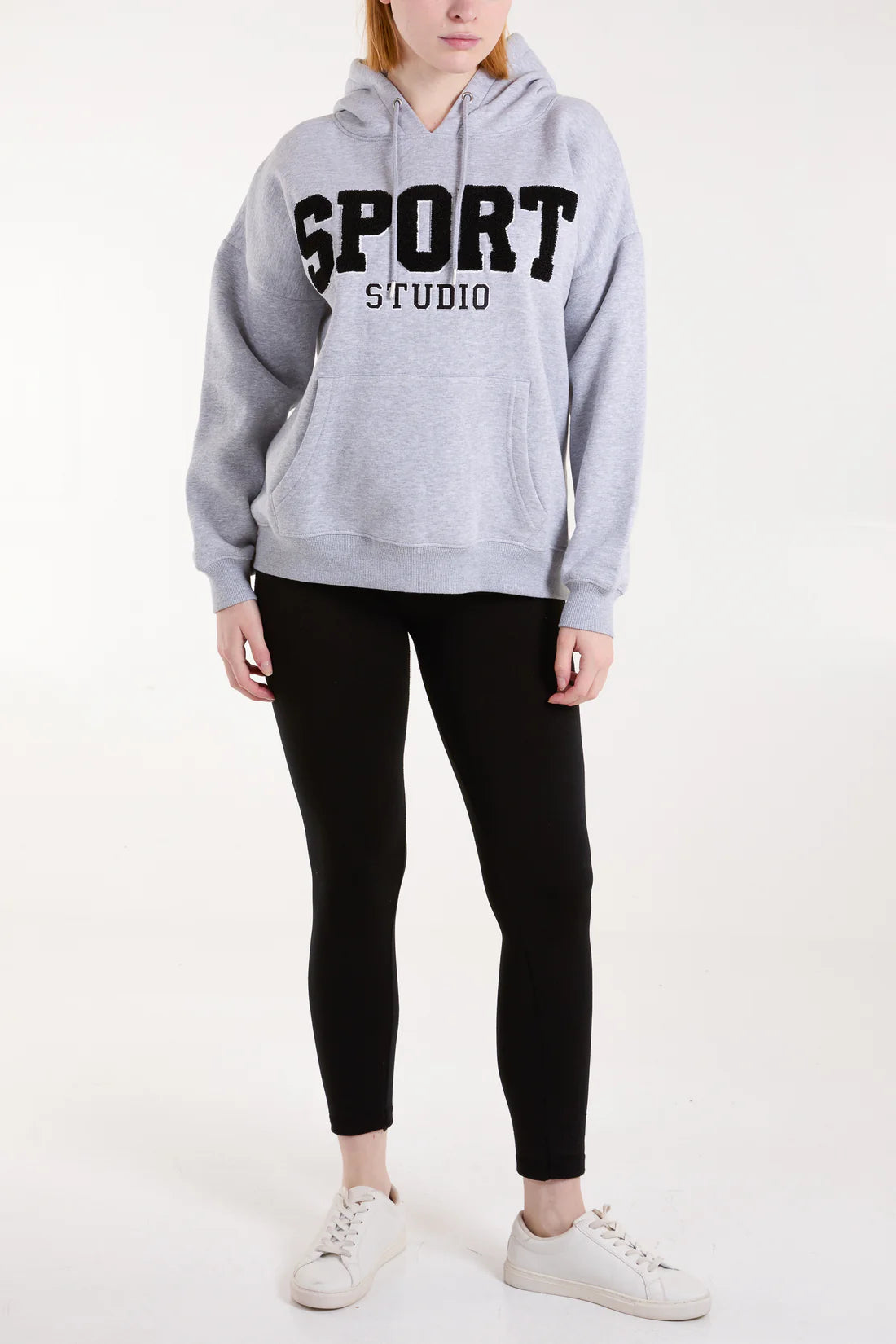 FLOCKING "SPORT STUDIO " LOGO HOODIE-GREY