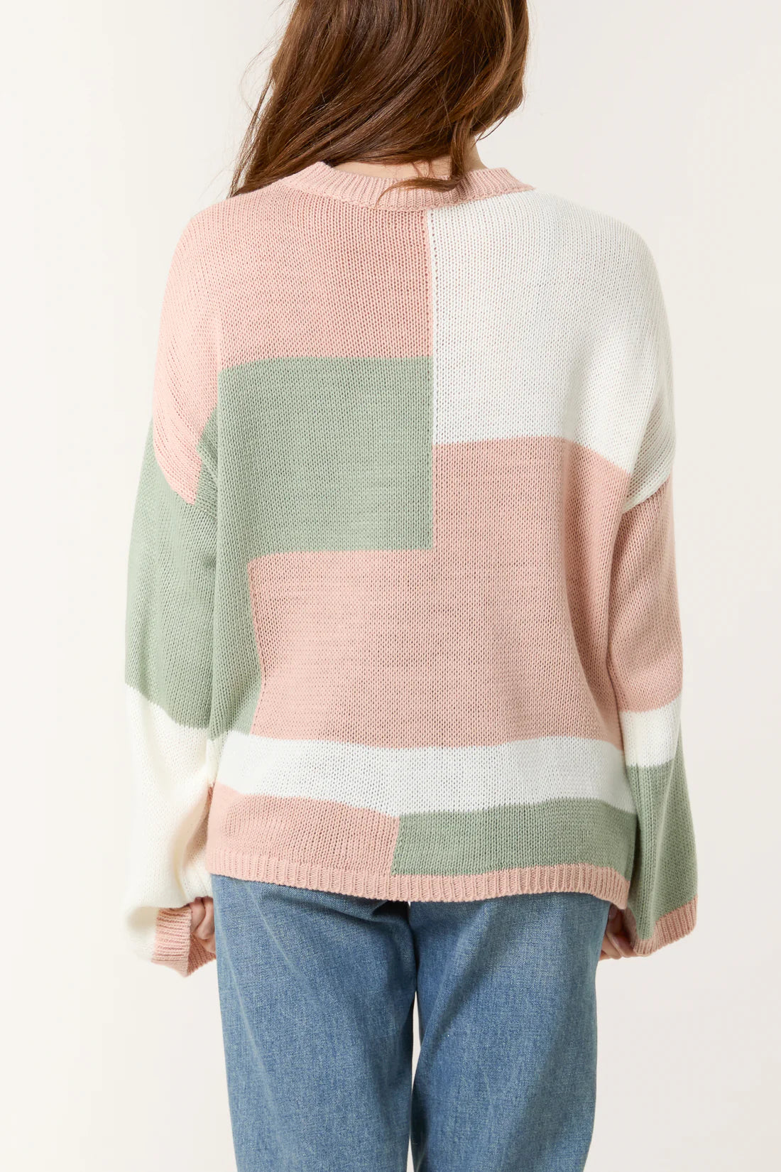 COLOUR BLOCK KNIT JUMPER-BLUSH