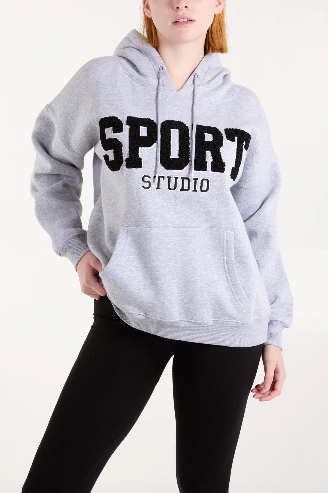 FLOCKING "SPORT STUDIO " LOGO HOODIE-GREY