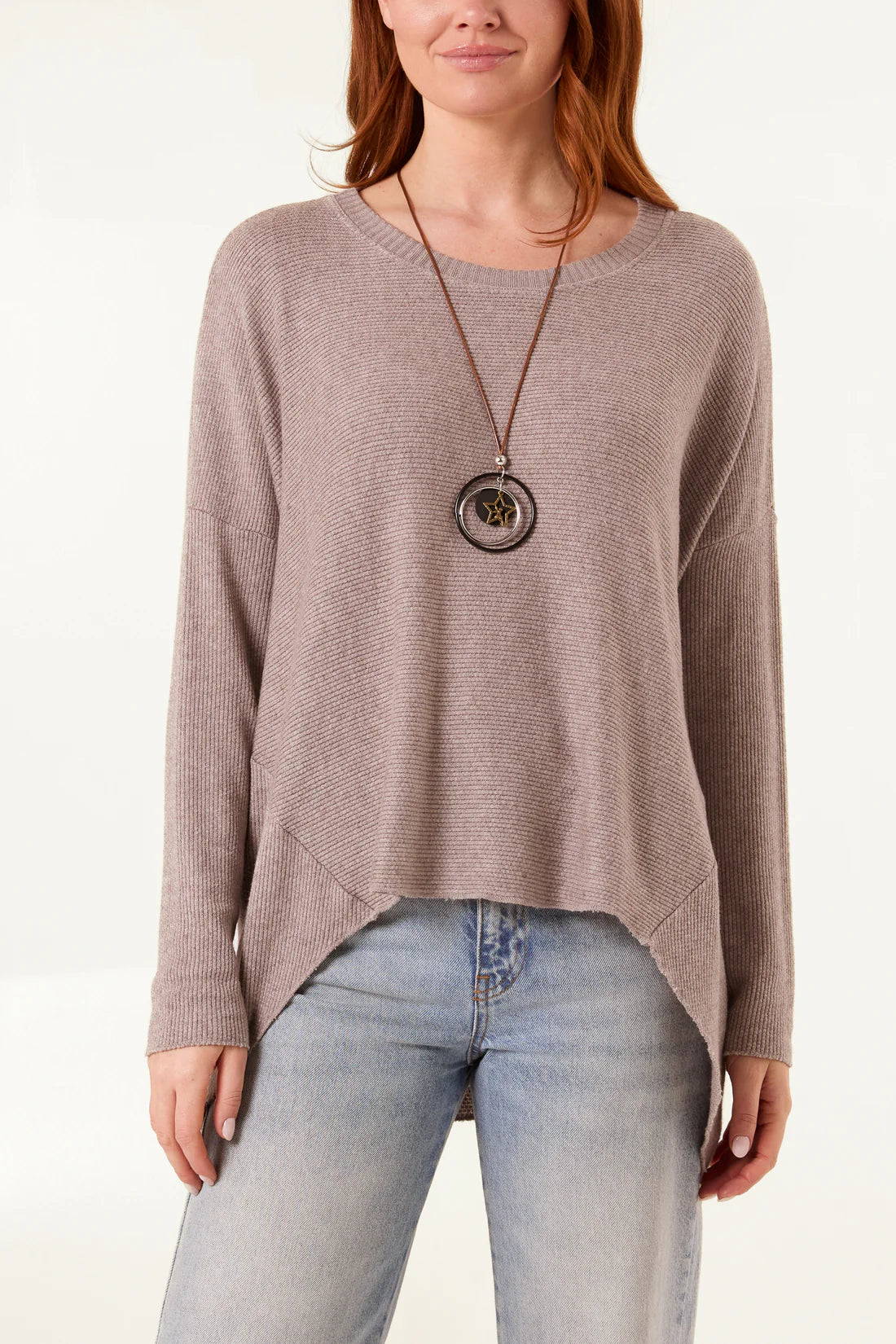 HIGH LOW FINE KNIT JUMPER - MOCHA