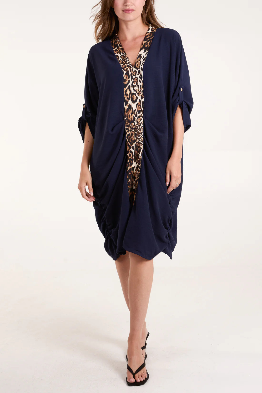 LEOPARD MIDDLE STRIPE DRESS-NAVY