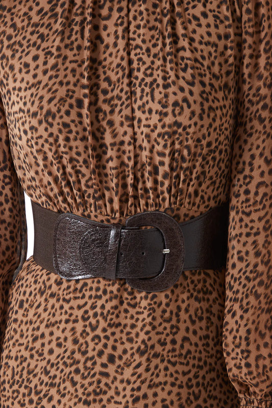 WIDE BUCKLE ELASTICATED BELT - CHOCOLATE