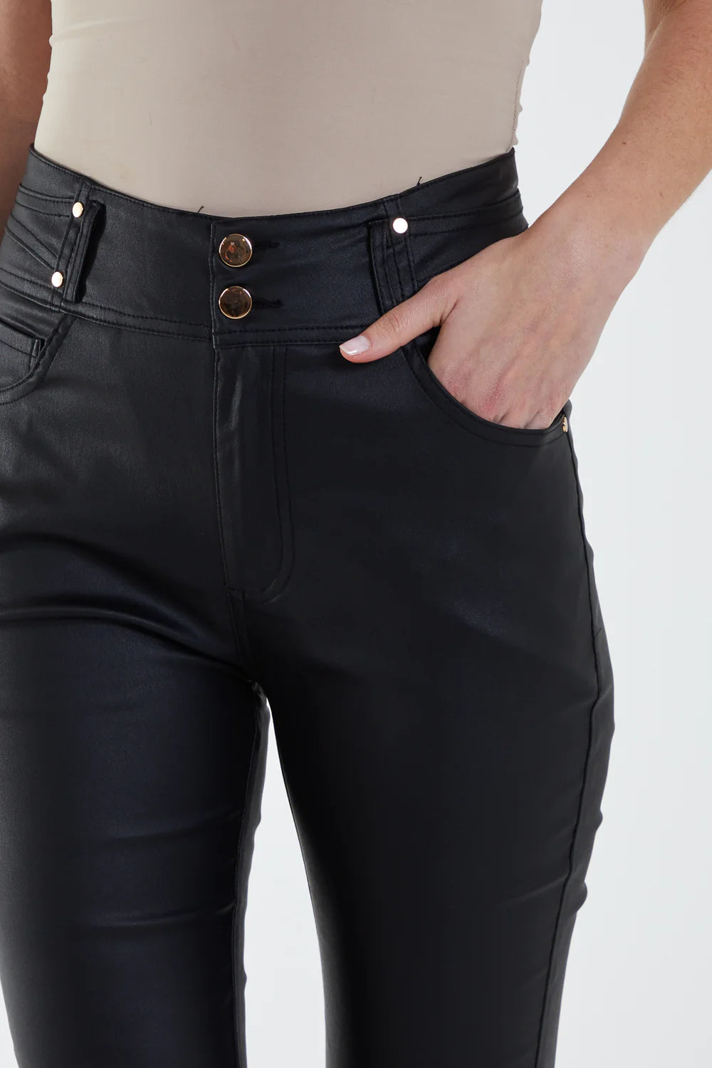 PU STRETCH HIGH WAISTED JEANS - BLACK